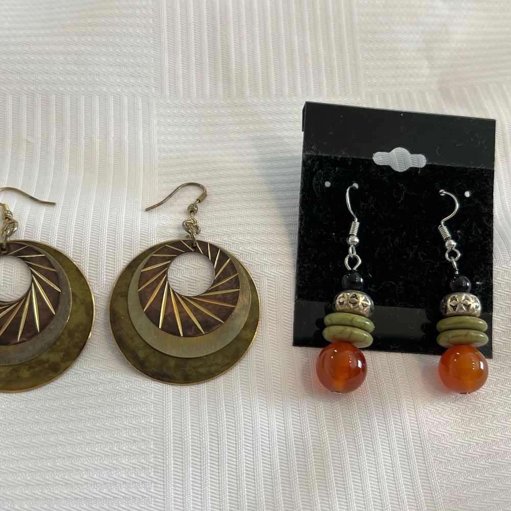 Orange and Green Earrings (2 Pairs) - NEW!